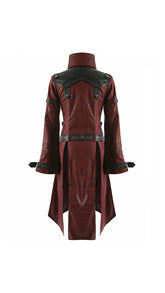 Women Red Punk Rave Shadow Long Distressed Leather Coat